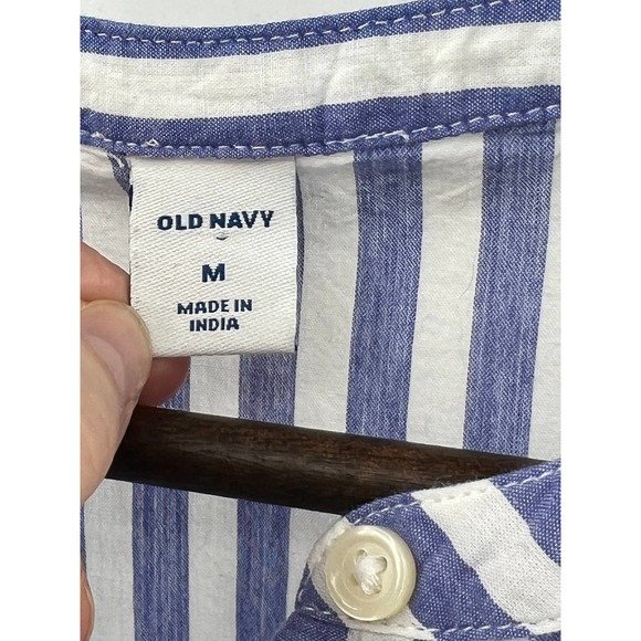 Old Navy Ruffle Stripe Blouse Shirt Cotton Button Front Women's Size M - Picture 3 of 5